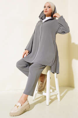 Arkası Pileli Ayrobin İkili Takım Kayrak Grisi - Thumbnail