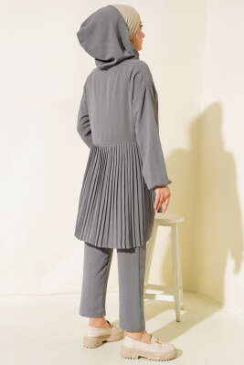 Arkası Pileli Ayrobin İkili Takım Kayrak Grisi - Thumbnail