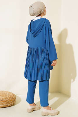 Arkası Pileli Ayrobin İkili Takım İndigo - Thumbnail