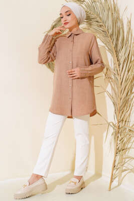 Kolu Taşlı Gömlek Latte - Thumbnail