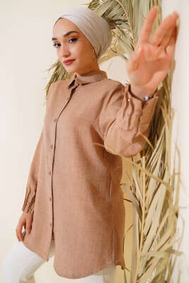 Kolu Taşlı Gömlek Latte - Thumbnail