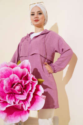 Pazarium - Araboy Kapşonlu Keten Kap Gül Kurusu