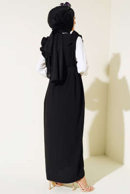 Kemerli Bürümcük Elbise İkili Takım Siyah - Thumbnail