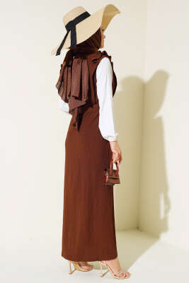 Kemerli Bürümcük Elbise İkili Takım Kahve - Thumbnail