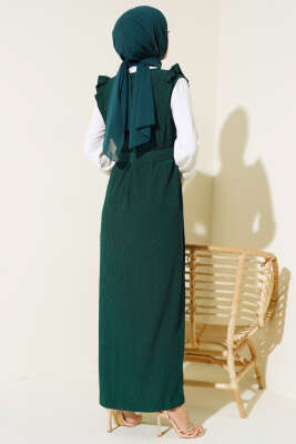 Kemerli Bürümcük Elbise İkili Takım Zümrüt - Thumbnail