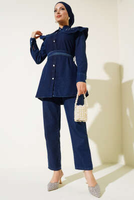 Pelerinli Kot İkili Takım Lacivert - Thumbnail