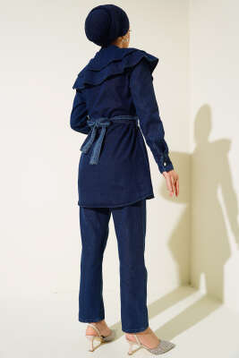 Pelerinli Kot İkili Takım Lacivert - Thumbnail