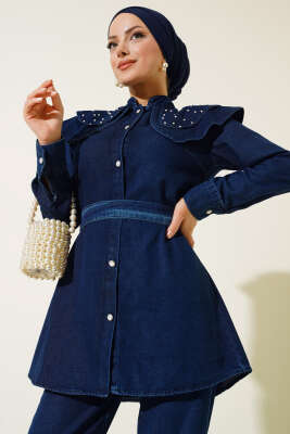 Pelerinli Kot İkili Takım Lacivert - Thumbnail