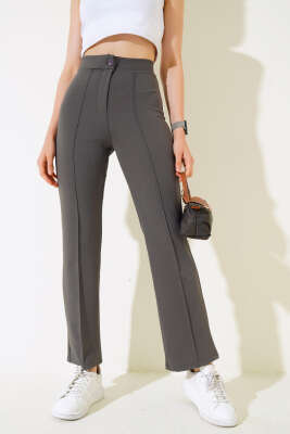 Çımalı Krep Pantolon Füme - Thumbnail