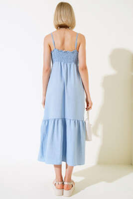 Örgü Askılı Elbise Mavi - Thumbnail