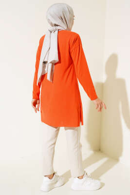 Düz Uzun Kol Tunik Oranj - Thumbnail