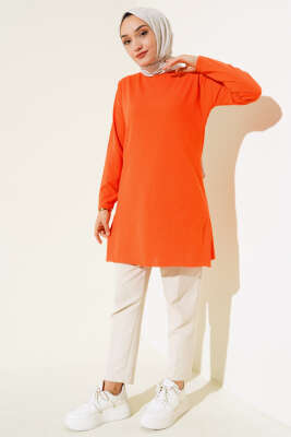 Düz Uzun Kol Tunik Oranj - Thumbnail