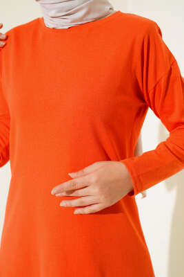Düz Uzun Kol Tunik Oranj - Thumbnail