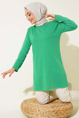 Düz Uzun Kol Tunik Yeşil - Thumbnail