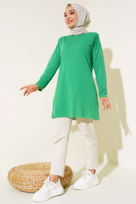 Düz Uzun Kol Tunik Yeşil - Thumbnail