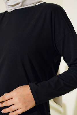 Düz Uzun Kol Tunik Siyah - Thumbnail