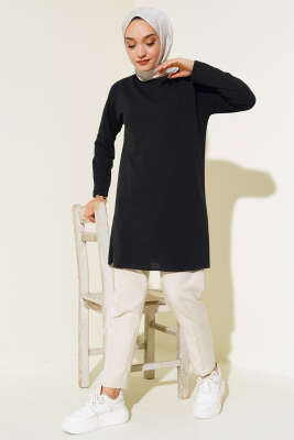 Düz Uzun Kol Tunik Siyah - Thumbnail