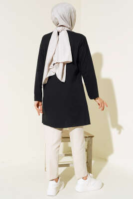 Düz Uzun Kol Tunik Siyah - Thumbnail