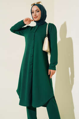 Boydan Düğmeli Tunik İkili Takım Zümrüt - Thumbnail