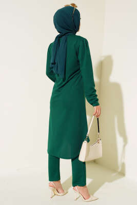 Boydan Düğmeli Tunik İkili Takım Zümrüt - Thumbnail