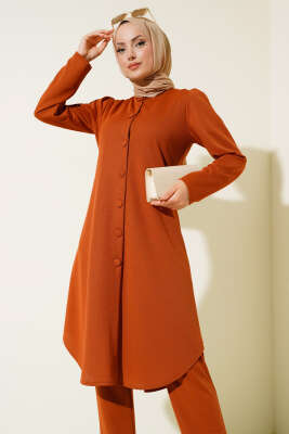 Boydan Düğmeli Tunik İkili Takım Taba - Thumbnail