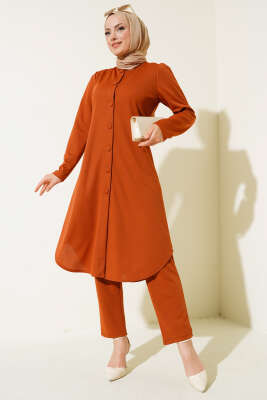 Boydan Düğmeli Tunik İkili Takım Taba - Thumbnail