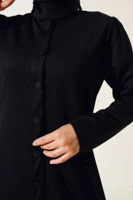 Boydan Düğmeli Tunik İkili Takım Siyah - Thumbnail