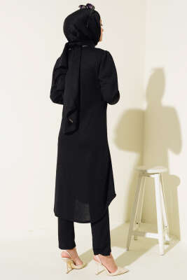 Boydan Düğmeli Tunik İkili Takım Siyah - Thumbnail