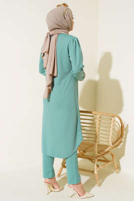 Boydan Düğmeli Tunik İkili Takım Mint - Thumbnail