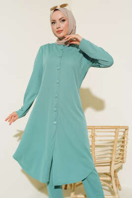 Boydan Düğmeli Tunik İkili Takım Mint - Thumbnail