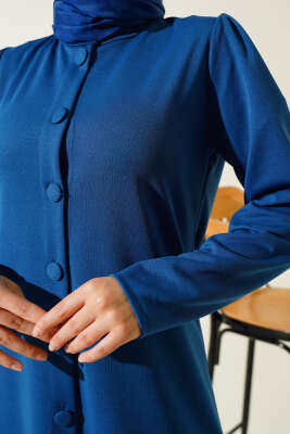 Boydan Düğmeli Tunik İkili Takım İndigo - Thumbnail