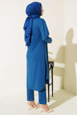Boydan Düğmeli Tunik İkili Takım İndigo - Thumbnail