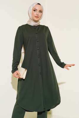 Boydan Düğmeli Tunik İkili Takım Haki - Thumbnail