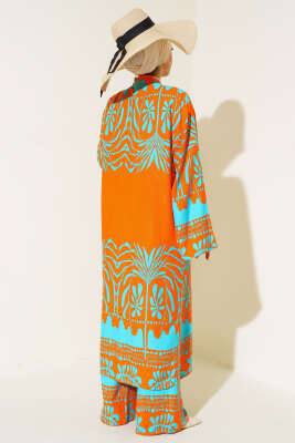 	 Etnik Desen Kimono İkili Takım Oranj - Thumbnail