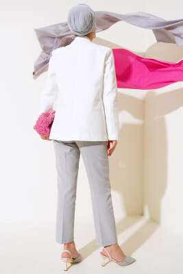 Tek Düğmeli Blazer Ceket Ekru - Thumbnail