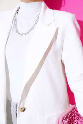 Tek Düğmeli Blazer Ceket Ekru - Thumbnail