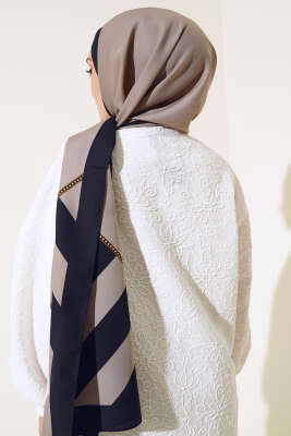 Kenarları Desenli Medine Şal Vizon Siyah - Thumbnail