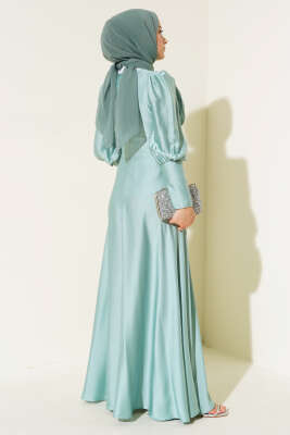 Düğme Detaylı Bileği Fermuarlı Elbise Mint - Thumbnail