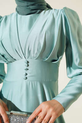 Düğme Detaylı Bileği Fermuarlı Elbise Mint - Thumbnail