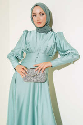 Düğme Detaylı Bileği Fermuarlı Elbise Mint - Thumbnail