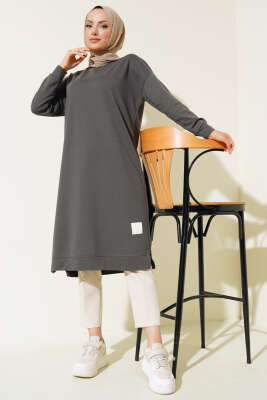 Pazarium - Armalı Uzun Basic Tunik Füme