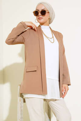 Pazarium - Şal Yaka Basic Ceket Camel