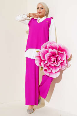 	 Fırfır Detaylı Üçlü Takım Menekşe - Thumbnail