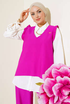 	 Fırfır Detaylı Üçlü Takım Menekşe - Thumbnail