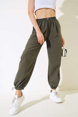 Pazarium - Paça Lastikli Pantolon Haki