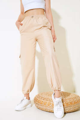 	 Paça Lastikli Kargo Cep Pantolon Bej - Thumbnail