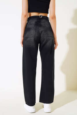 Baggy Arka Tokalı Kot Pantolon Siyah - Thumbnail