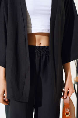 Krep Kimono İkili Takım Siyah - Thumbnail