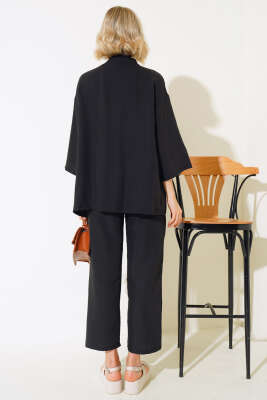 Krep Kimono İkili Takım Siyah - Thumbnail