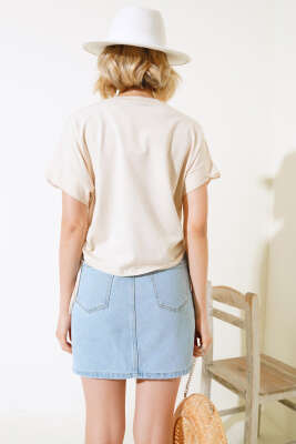 Fakir Kol Dantelli T-shirt Bej - Thumbnail